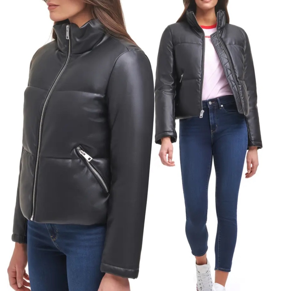 LEVI’S | Faux Leather Stand Collar Quilted Jacket - Black